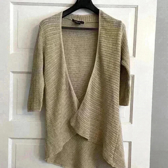 Altar’d State Open Crocheted Cardigan Size L Tan Boho Lightweight Hippie Flowy - Picture 11 of 12